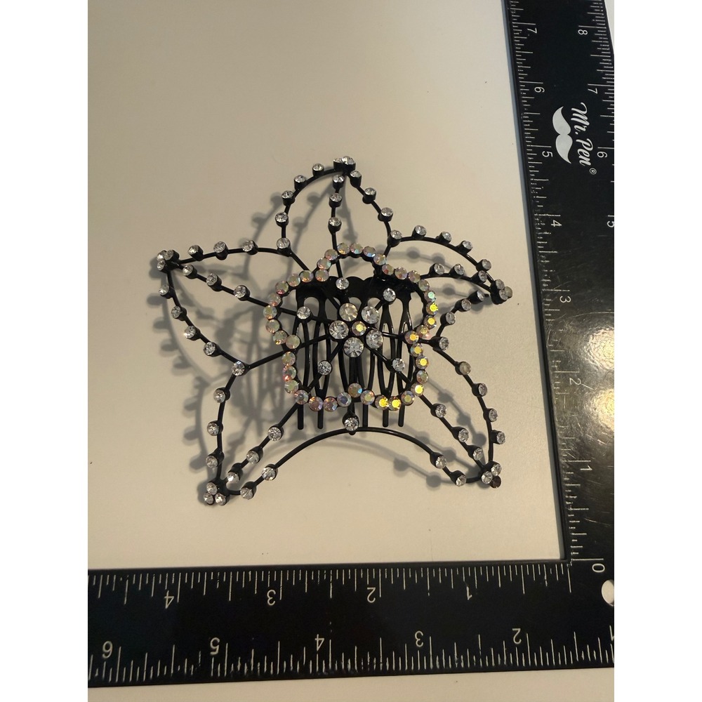 Black‎ Star Rhinestone Hair Comb Iridescent Celestial Statement Headpiece
